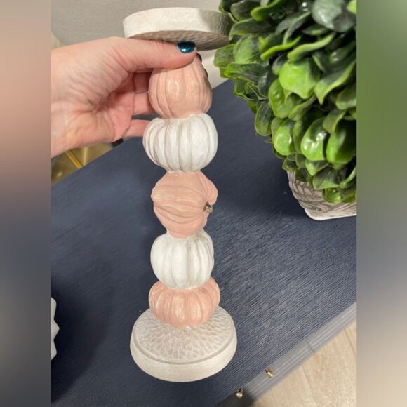 Fall Autumn Halloween Pink Pumpkin Candlesticks Set of 2 14” NWT - Picture 4 of 4